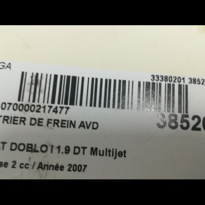 Etrier de frein avant droit occasion FIAT DOBLO I Phase 2 01-2006->12-2009 1.9 DT Multijet 105CH 77365544 3
