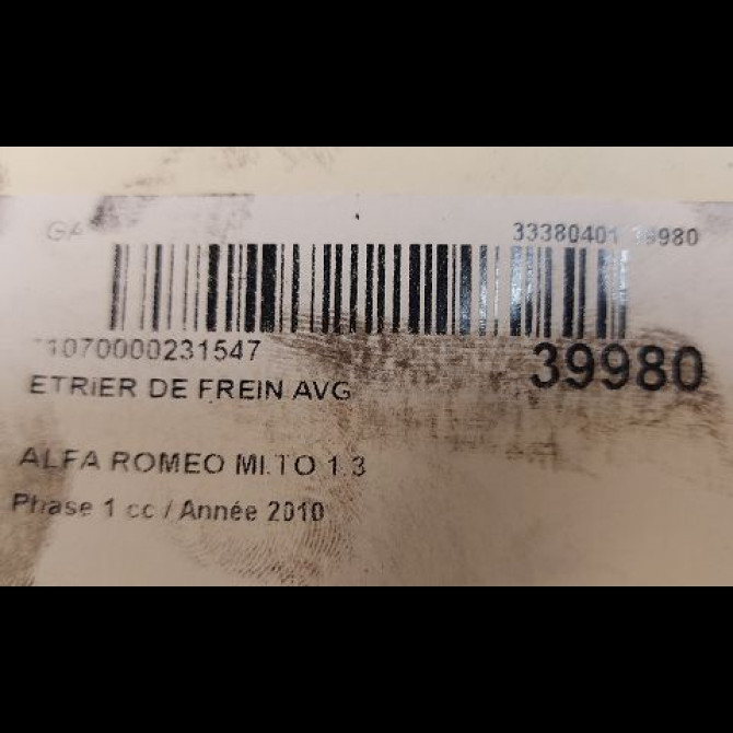 Etrier de frein avant gauche occasion ALFA ROMEO MI.TO MI.TO Phase 1 2008-09-01->2016-12-31 1.3 JTDM 95ch 77364982 3