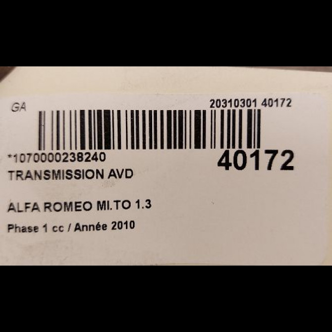 Transmission avant droite occasion ALFA ROMEO MI.TO MI.TO Phase 1 2008-09-01->2016-12-31 1.3 JTDM 95ch 51947024 5