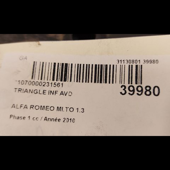 Triangle inf avd occasion ALFA ROMEO MI.TO MI.TO Phase 1 2008-09-01->2016-12-31 1.3 JTDM 95ch 51895366 3