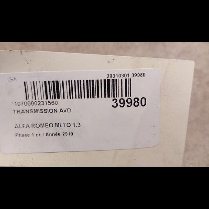 Transmission avant droite occasion ALFA ROMEO MI.TO MI.TO Phase 1 2008-09-01->2016-12-31 1.3 JTDM 95ch 51947024 5
