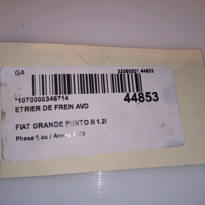 Etrier de frein avant droit occasion FIAT GRANDE PUNTO III Phase 1 09-2005->12-2013 1.2i 65ch 77365544 4