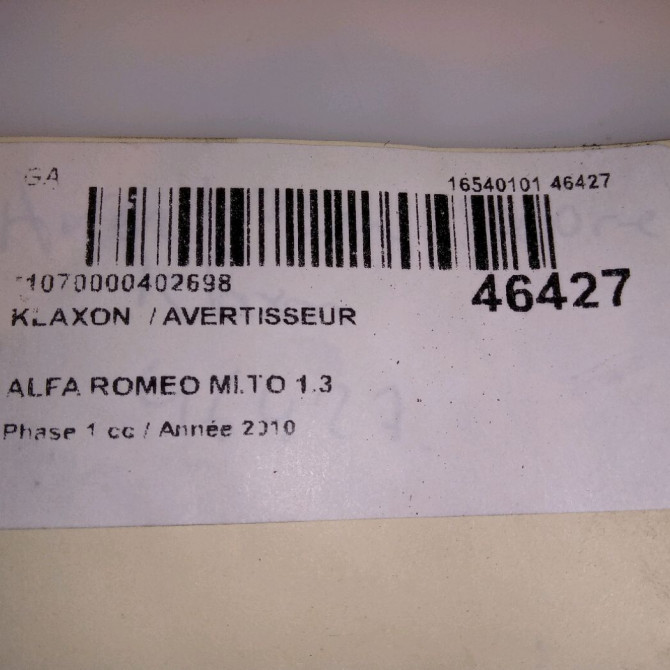 Klaxon  / avertisseur occasion ALFA ROMEO MI.TO MI.TO Phase 1 2008-09-01->2016-12-31 1.3 JTDM 95ch 4