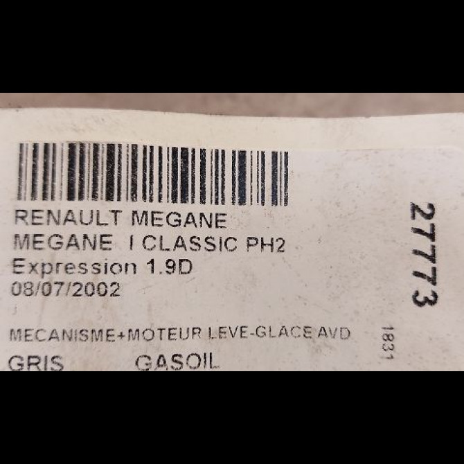 Mecanisme + moteur lève-glace avant droit occasion RENAULT MEGANE I Phase 2 03-1999->06-2003 1.9 DTI 7700834346 2