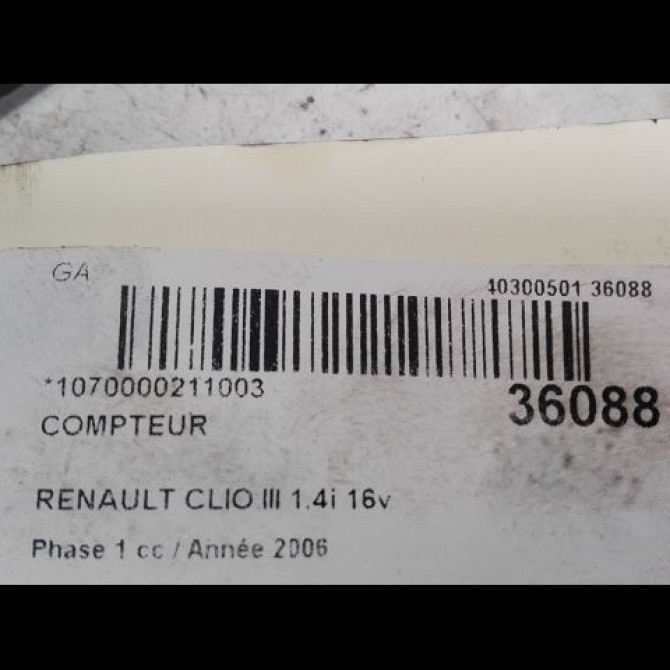 Compteur occasion RENAULT CLIO III Phase 1 09-2005->03-2009 1.4i 16v 100ch 8201059899 3