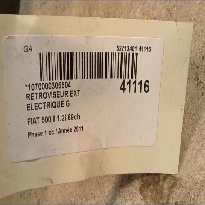 Retroviseur exterieur electrique gauche occasion FIAT 500 II 500 II Phase 1 2007-07-01->2016-03-31 1.2i 69ch 735481659 3
