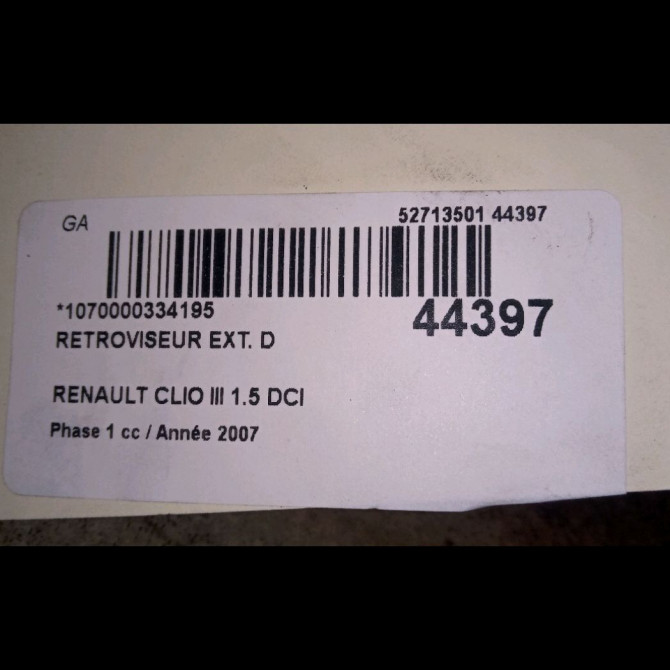Retroviseur exterieur manuel droit occasion RENAULT CLIO III Phase 1 09-2005->03-2009 1.5 DCI 70ch 7701061191 4