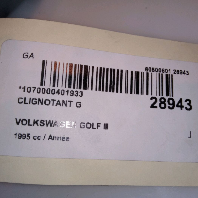 Clignotant gauche occasion VOLKSWAGEN GOLF III Phase 1 01-1992->12-1997 4