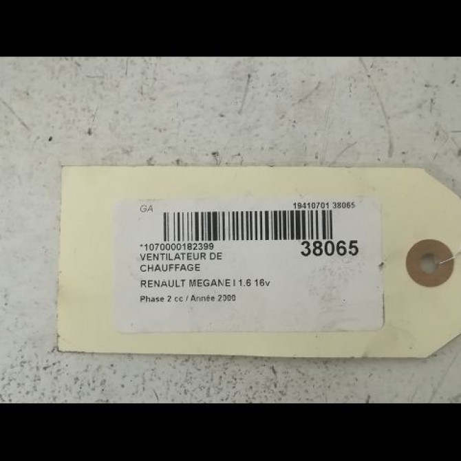 Ventilateur de chauffage occasion RENAULT MEGANE I Phase 2 03-1999->06-2003 1.6 16v 7701046058 3