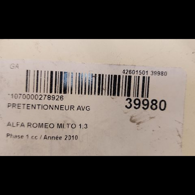 Pretentionneur avg occasion ALFA ROMEO MI.TO MI.TO Phase 1 2008-09-01->2016-12-31 1.3 JTDM 95ch 156093016 3