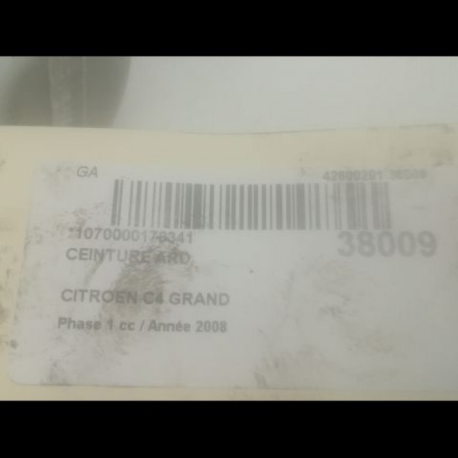 Ceinture arrière droite occasion CITROEN C4 GRAND PICASSO I Phase 1 10-2006->09-2013 1.6 HDI 110ch 8974XL 4