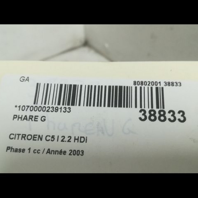 Phare gauche occasion CITROEN C5 I Phase 1 03-2001->09-2004 2.2 HDi 6204X4 3