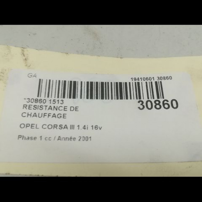 Resistance de chauffage occasion OPEL CORSA III Phase 1 10-2000->08-2003 1.4i 16v 95525332 4