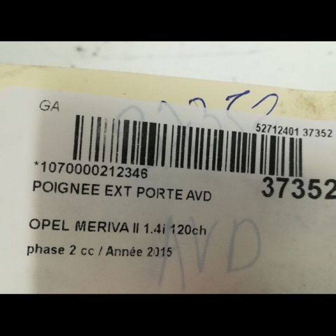 Poignee ext porte avd occasion OPEL MERIVA II phase 2 11-2013->... 1.4i 120ch 92233089 3