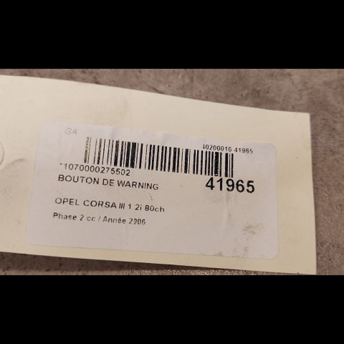 Bouton de warning occasion OPEL CORSA III Phase 2 08-2003->09-2006 1.2i 80ch 95526835 2