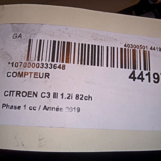 Compteur occasion CITROEN C3 III Phase 1 10-2016->... 1.2i 82ch 9837553680 4