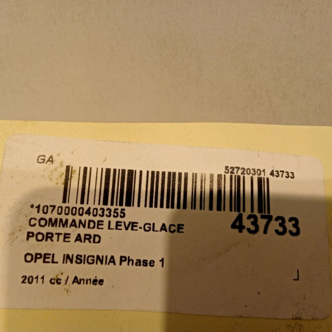 Commande leve-glace porte arrière droite occasion OPEL INSIGNIA Phase 1 01-2009->03-2013 13301889 3