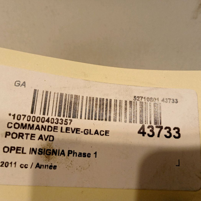 Commande lève-glace porte avant droite occasion OPEL INSIGNIA Phase 1 01-2009->03-2013 13301885 3