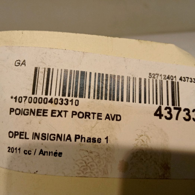 Poignee ext porte avd occasion OPEL INSIGNIA Phase 1 01-2009->03-2013 92233089 4