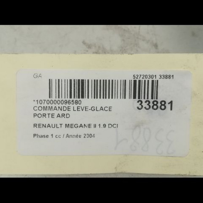 Commande leve-glace porte arrière droite occasion RENAULT MEGANE II Phase 1 09-2003->12-2005 1.9 DCI 120ch 4