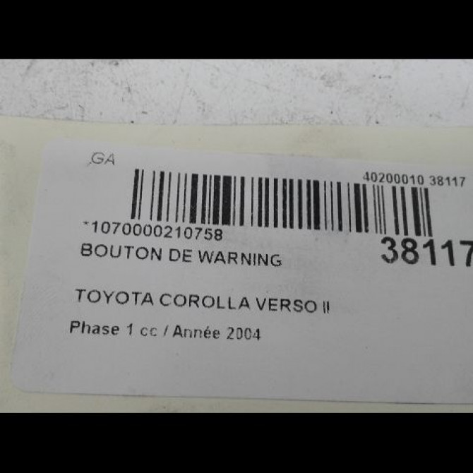Bouton de warning occasion TOYOTA COROLLA VERSO II Phase 1 05-2004->06-2007 115 D-4D 843320F020 3