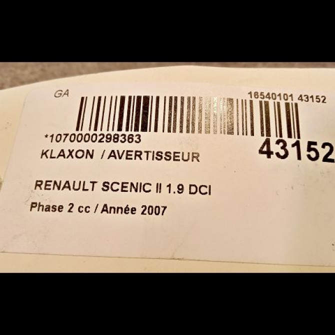 Klaxon  / avertisseur occasion RENAULT SCENIC II Phase 2 09-2006->04-2009 1.9 DCI 130ch 8200491390 3