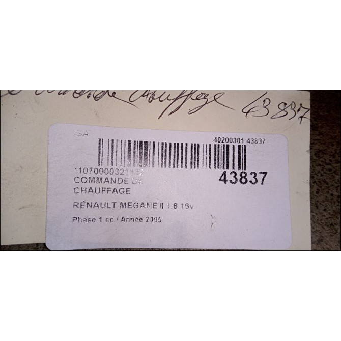 Commande de chauffage occasion RENAULT MEGANE II Phase 1 09-2003->12-2005 1.6 16v 7701208976 3
