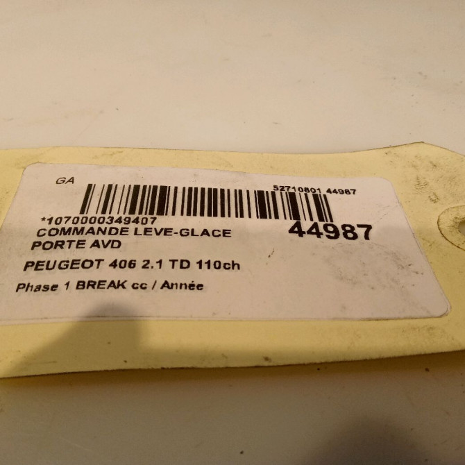 Commande lève-glace porte avant droite occasion PEUGEOT 406 Phase 1 04-1995->04-1999 2.1 TD 110ch 6552KT 4