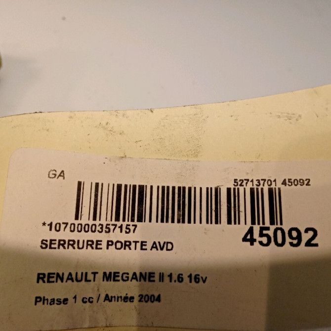 Serrure porte avd occasion RENAULT MEGANE II Phase 1 09-2003->12-2005 1.6 16v 8200027779 5