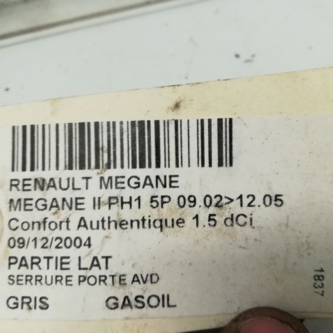 Serrure porte avd occasion RENAULT MEGANE II Phase 1 09-2003->12-2005 1.5 DCI 100ch 8200027779 6