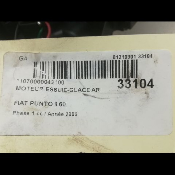 Moteur essuie-glace arrière occasion FIAT PUNTO II Phase 1 10-1999->05-2003 60 46523867 4