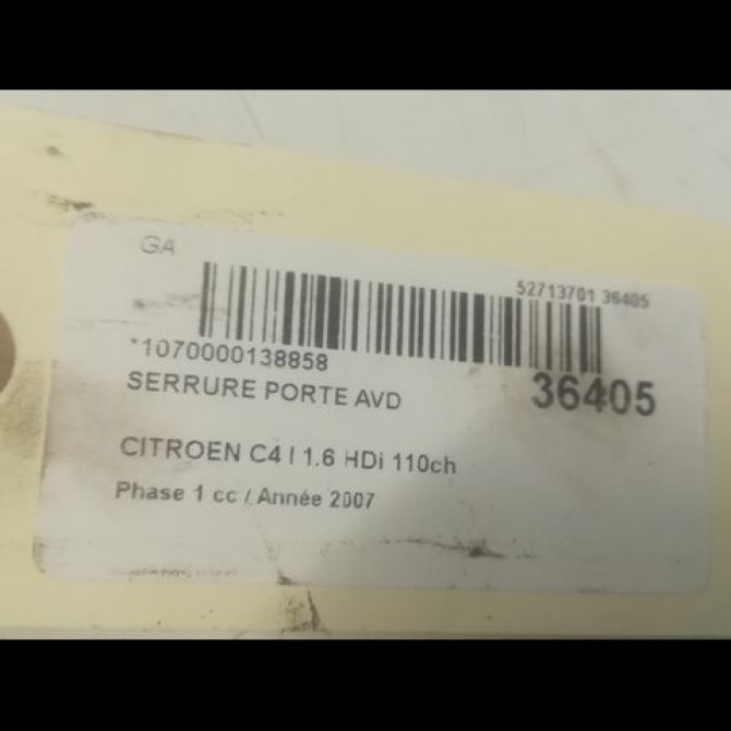 Serrure porte avd occasion CITROEN C4 I Phase 1 11-2004->07-2008 1.6 HDi 110ch 9136ES 4