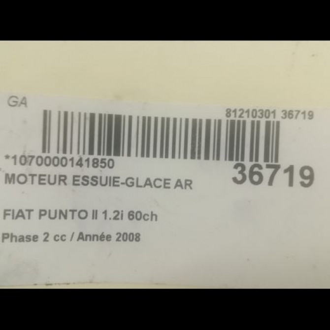 Moteur essuie-glace arrière occasion FIAT PUNTO II Phase 2 05-2003->10-2009 1.2i 60ch 46523867 3