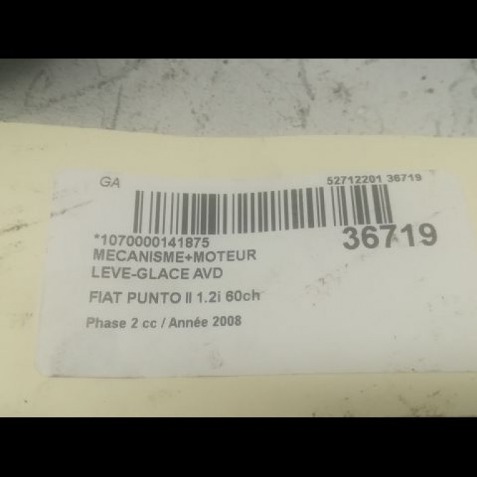 Mecanisme + moteur lève-glace avant droit occasion FIAT PUNTO II Phase 2 05-2003->10-2009 1.2i 60ch 51764549 3