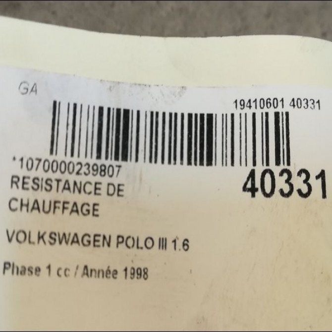 Resistance de chauffage occasion VOLKSWAGEN POLO III Phase 1 10-1994->11-1999 1.6 701959263A 2