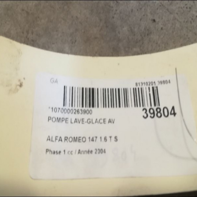 Pompe lave-glace avant occasion ALFA ROMEO 147 Phase 1 09-2000->09-2004 1.6 T S 120ch 71719636 2