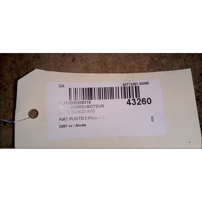Mecanisme + moteur lève-glace avant droit occasion FIAT PUNTO II Phase 2 05-2003->10-2009 51764549 4
