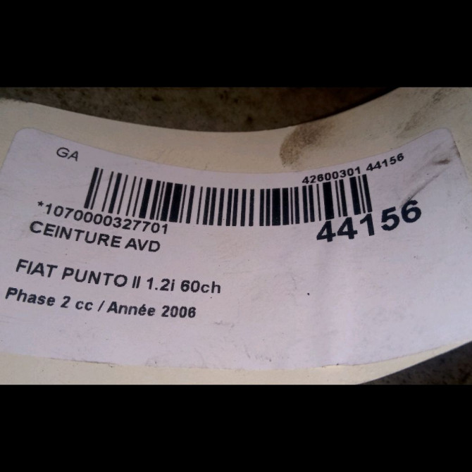 Ceinture avant droite occasion FIAT PUNTO II Phase 2 05-2003->10-2009 1.2i 60ch 735372896 2