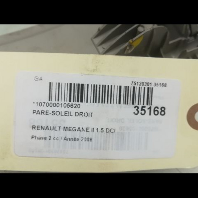 Pare-soleil droit occasion RENAULT MEGANE II Phase 2 01-2006->06-2009 1.5 DCI 105ch 8200246819 3