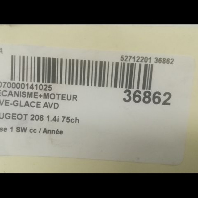 Mecanisme + moteur lève-glace avant droit occasion PEUGEOT 206 206 phase 1 SW 2002-06-01->2006-12-31 1.4i 75ch 9222F8 4