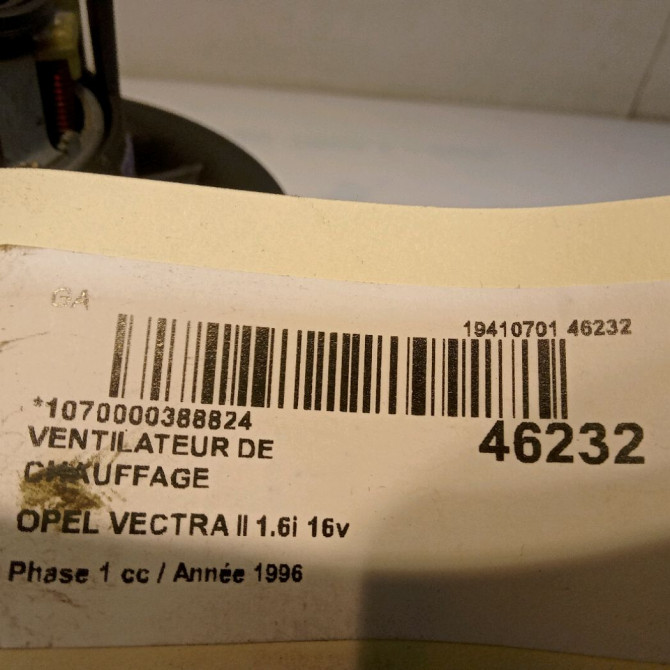 Ventilateur de chauffage occasion OPEL VECTRA II Phase 1 11-1995->02-1999 1.6i 16v 90463837 3