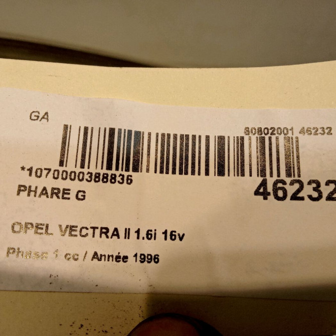 Phare gauche occasion OPEL VECTRA II Phase 1 11-1995->02-1999 1.6i 16v 90512318 4