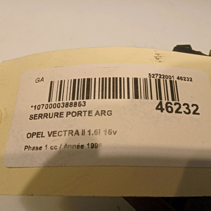 Serrure porte arg occasion OPEL VECTRA II Phase 1 11-1995->02-1999 1.6i 16v 4