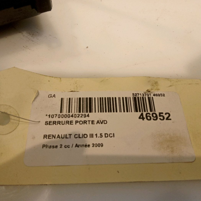 Serrure porte avd occasion RENAULT CLIO III Phase 2 03-2009->12-2014 1.5 DCI 85ch 8200300127 5