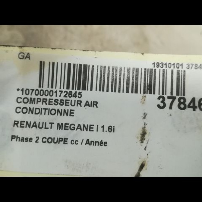 Compresseur air conditionne occasion RENAULT MEGANE I Phase 2 COUPE 03-1999->09-2002 1.6i 107ch 8200316164 4