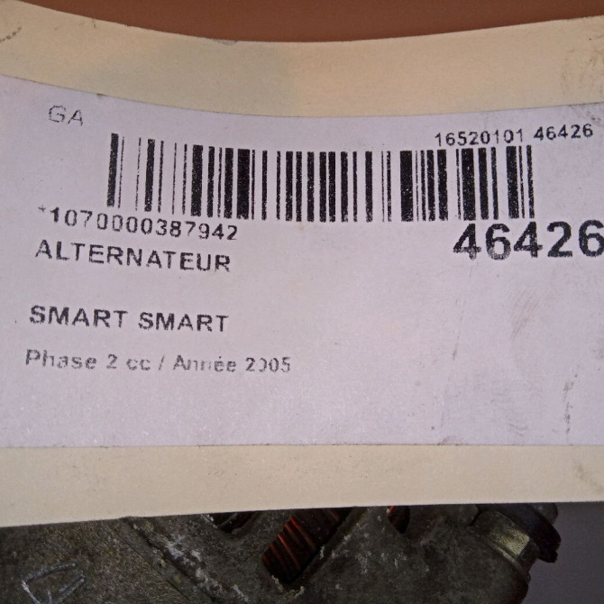 Alternateur occasion SMART SMART CITY/FORTWO I SMART CITY/FORTWO I Phase 2 2002-03-01->2006-12-31 61ch Q0003250V011000000 5