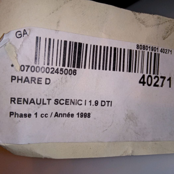 Phare droit occasion RENAULT SCENIC I Phase 1 09-1996->08-1999 1.9 DTI 100ch 260101792R 4