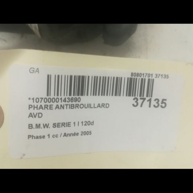 Phare antibrouillard avant droit occasion B.M.W. SERIE 1 I Phase 1 05-2004->12-2006 120d 63177181288 3