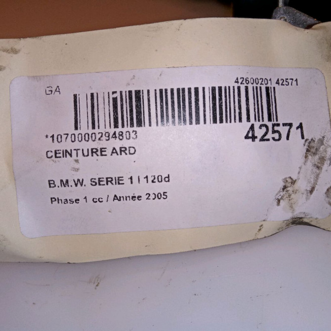 Ceinture arrière droite occasion B.M.W. SERIE 1 I Phase 1 05-2004->12-2006 120d 72119139832 4
