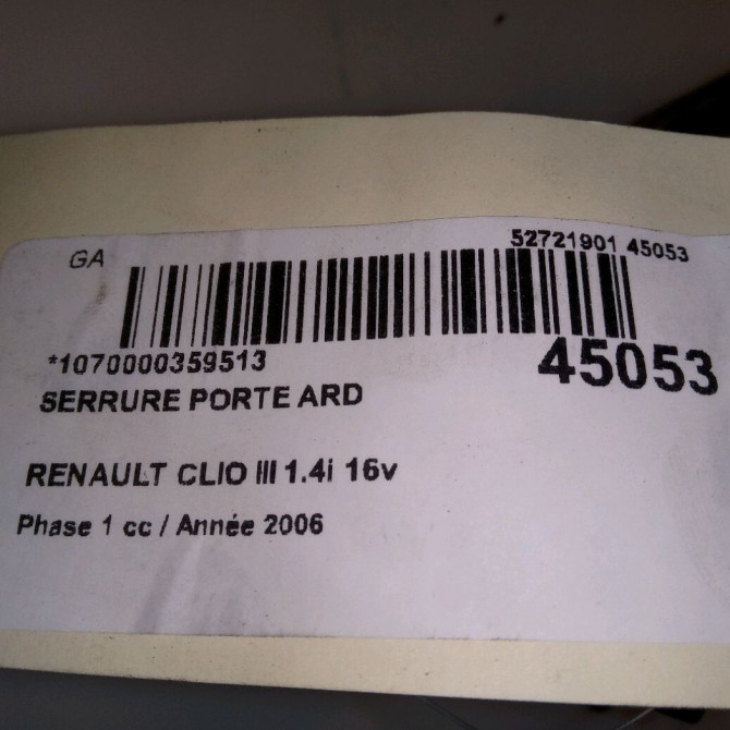 Serrure porte ard occasion RENAULT CLIO III Phase 1 09-2005->03-2009 1.4i 16v 100ch 8200300129 4